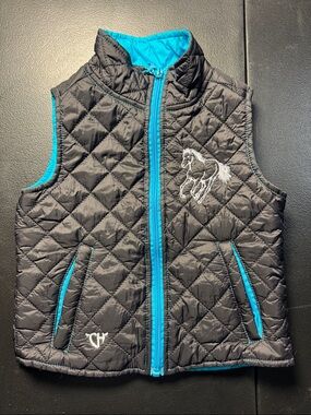 Girls' Quilted Black & Turquoise Horse Vest
